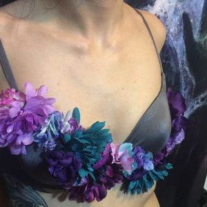 Gray, purple, blue flower festival rave bra top